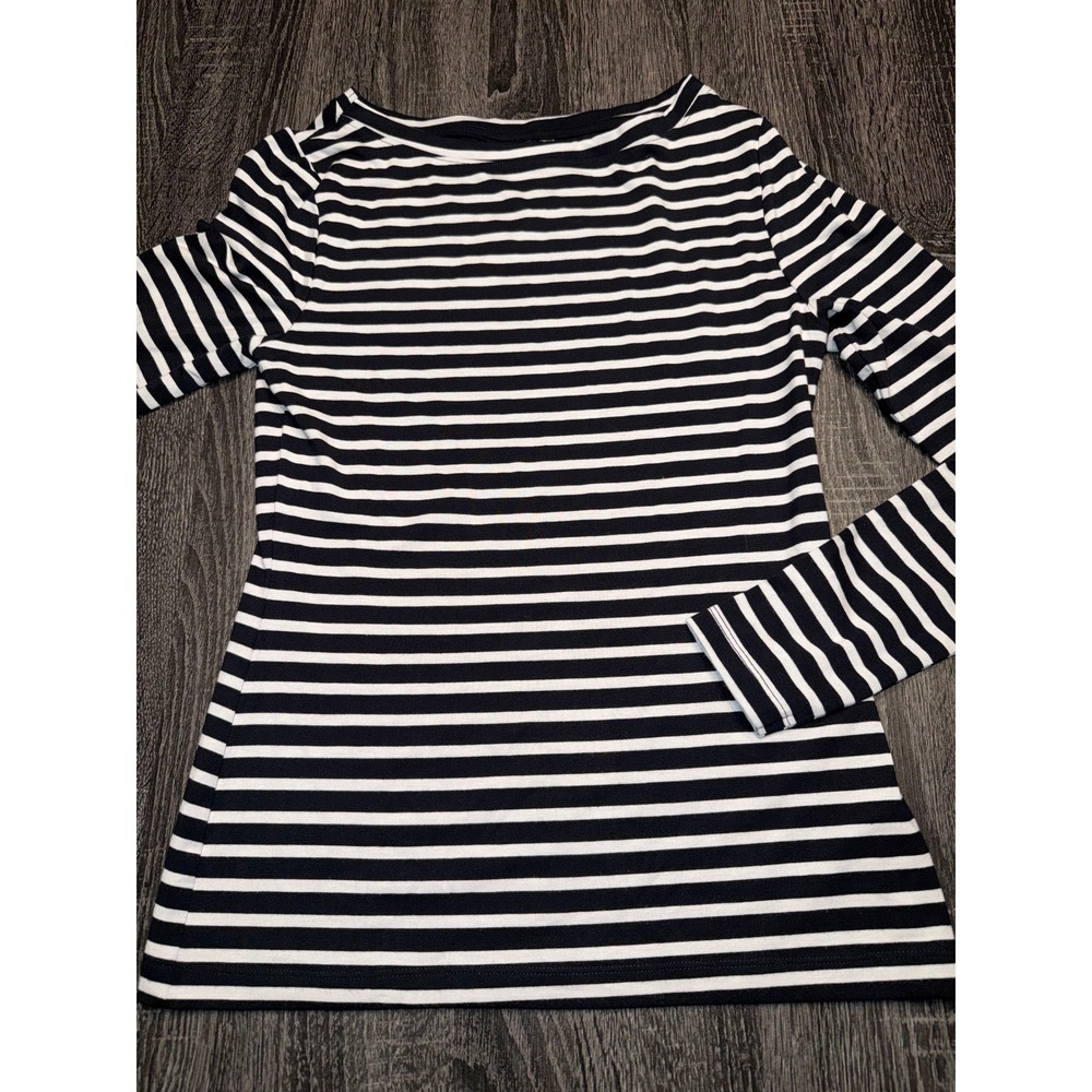 ASOS DESIGN Navy White Stripe Boat Neck Long Sleeve Tall Tunic Top Shirt US 2